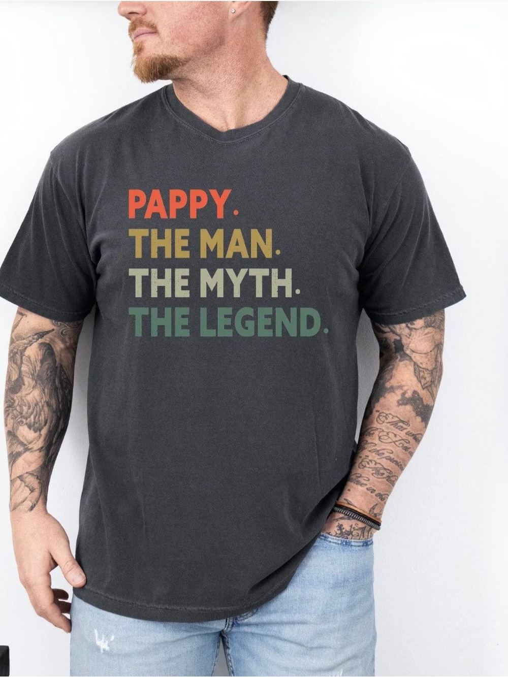 Men's Pappy T-shirt Heathered Gray Graphic Tee - 'Pappy' Text Print. Worn Once